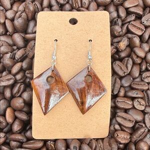 Handcrafted Brown Diamond-Shaped Wood Earrings - Women Jewelry